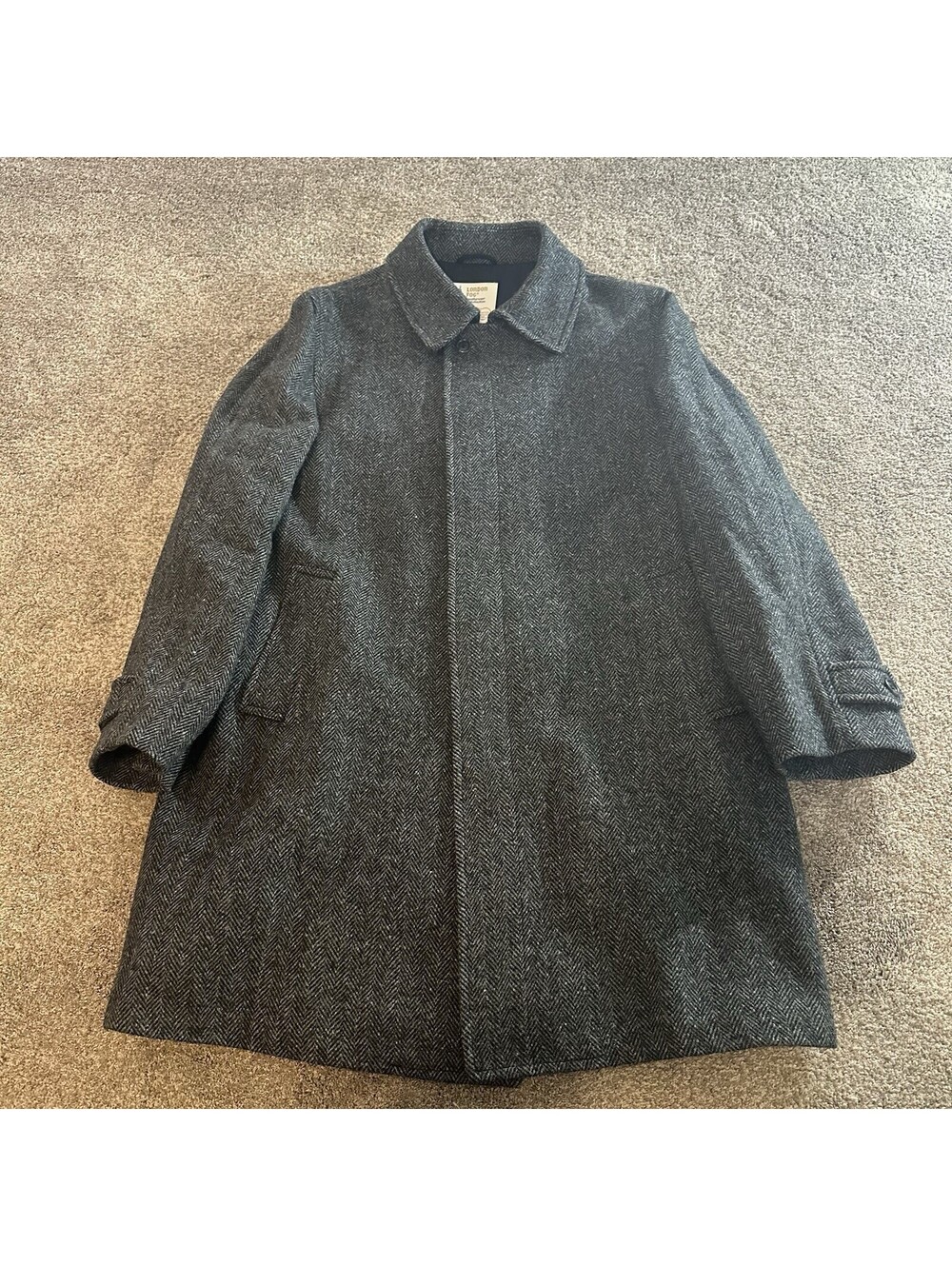 London Fog Signature Mens Gray Herringbone Wool Blend Overcoat Jacket Size 44L